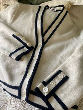 RODIER Cream Knit Cardigan with Black Accent Made in France